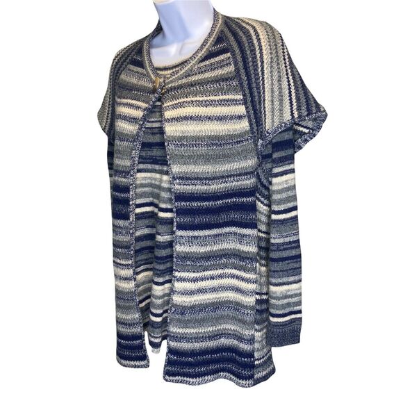 Renuar Women's Size Small Two Piece Sweater Set Blue Striped Layered Acrylic Set - Picture 10 of 10